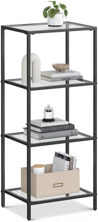 Vasagle Nyla 4 Tier Glass Bookshelf Storage Shelf - Black