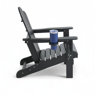 Adirondack Outdoor Chair with Cup Holder - Black