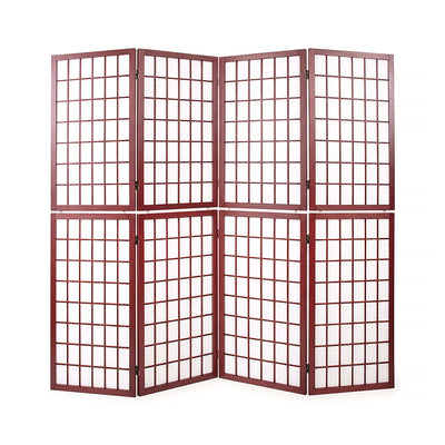Red Wood Frame with Rice Paper Panels - 4P