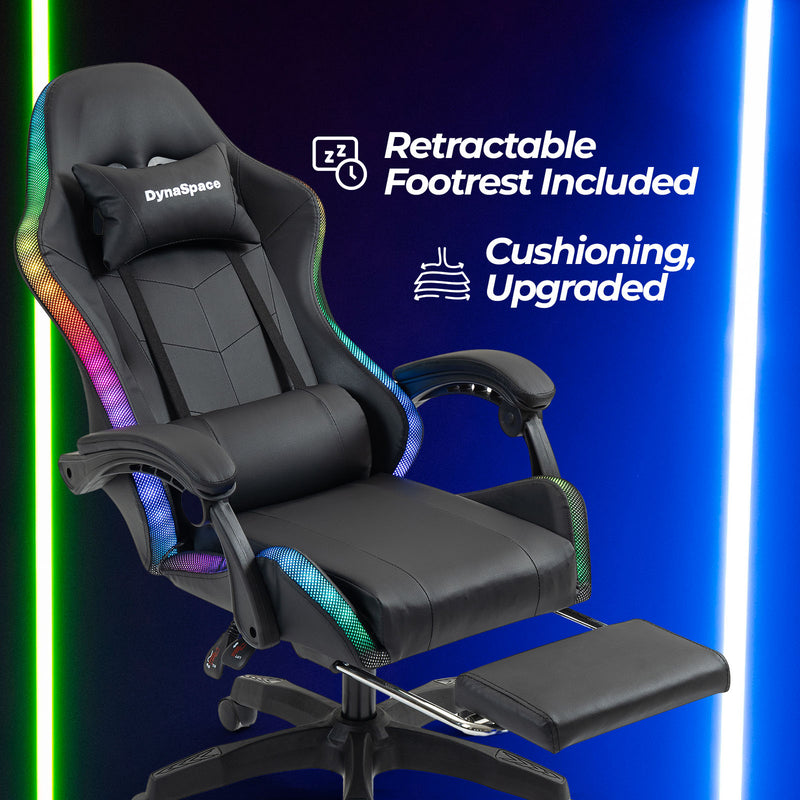 Vega LED Gaming Massage Office Chair With Footrest - Black