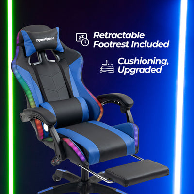 Vega LED Gaming Massage Office Chair With Footrest - Blue