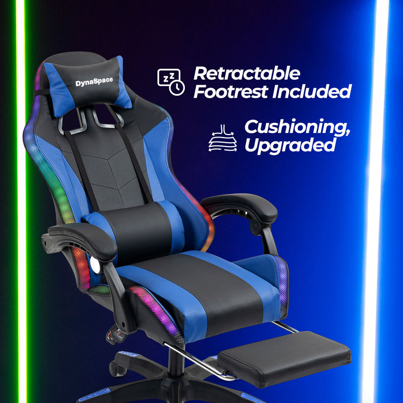 Vega LED Gaming Massage Office Chair With Footrest - Blue