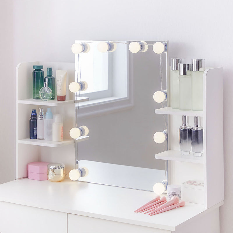 Ruby Dressing Table with LED Lights & Stool – White