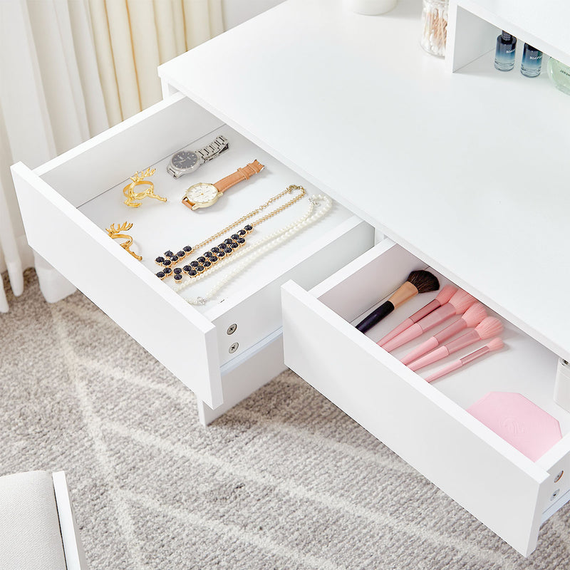 Ella Dressing Table with LED Lights & Stool – White