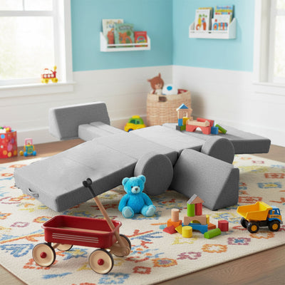 Modular Kids Play Couch – 14Pcs Convertible Sofa (Charcoal Grey)