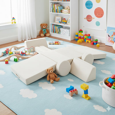 Modular Kids Play Couch – 14Pcs Convertible Sofa (Cream White)