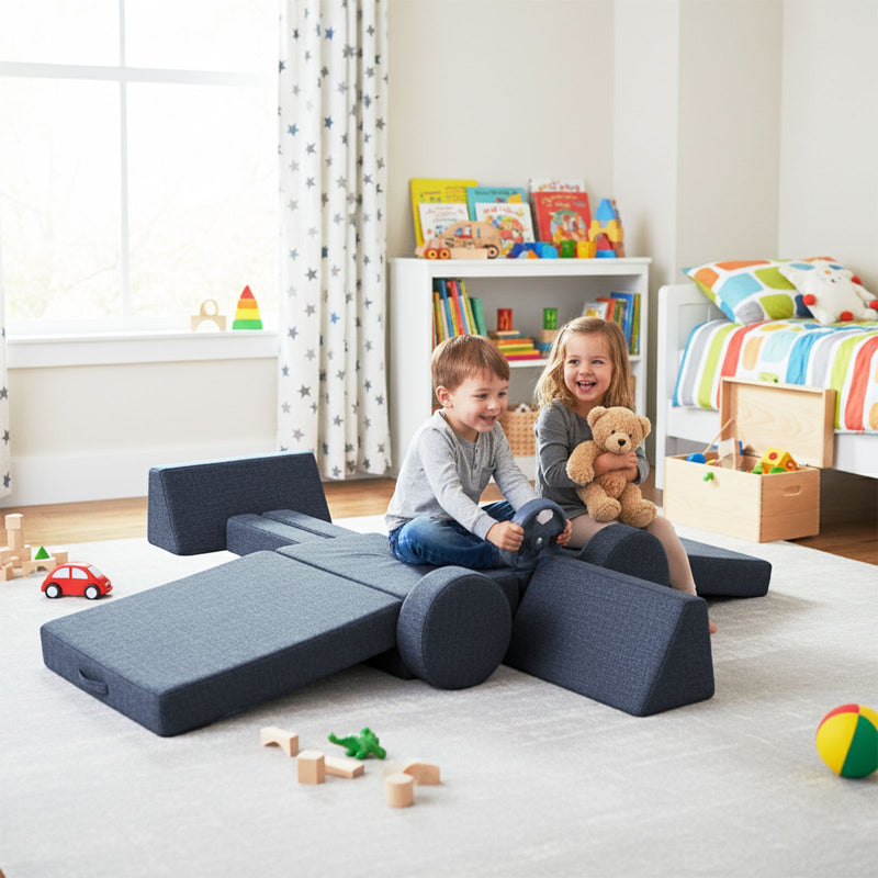 Modular Kids Play Couch – 14Pcs Convertible Sofa (Denim Blue)