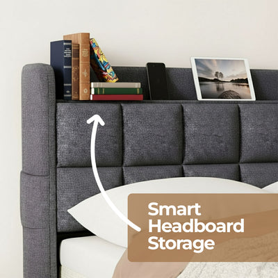 Orion Fabric Storage Bed Frame  – Grey (Double)