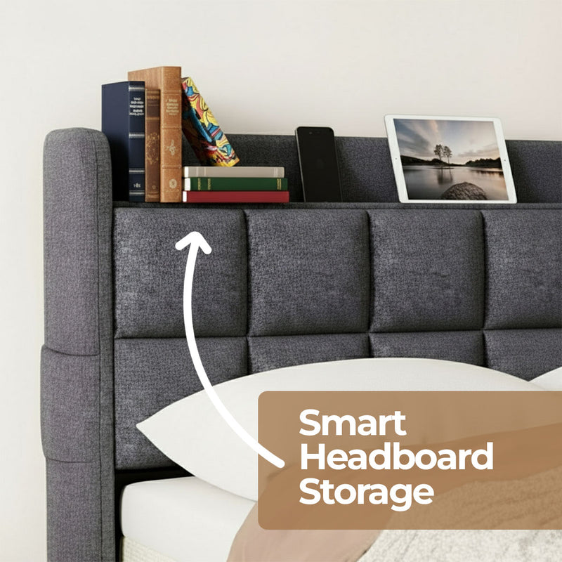 Orion Fabric Storage Bed Frame  – Grey (Double)