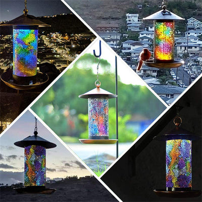 Solar Mosaic Hanging Bird Feeder Lantern