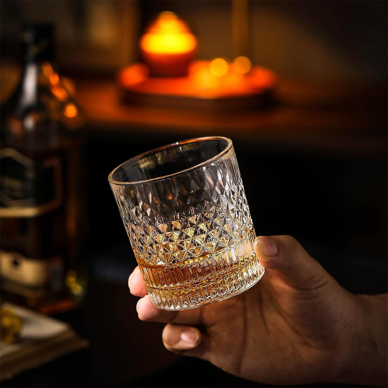 Diamond-Cut Whiskey Glasses (Set of 4)