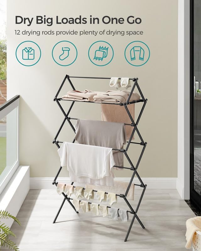 Foldable Clothes Drying Rack - Black