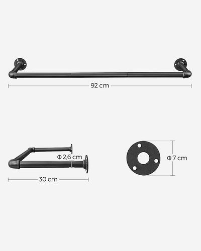 Industrial Wall-Mounted Pipe Clothes Rails (Set of 2)