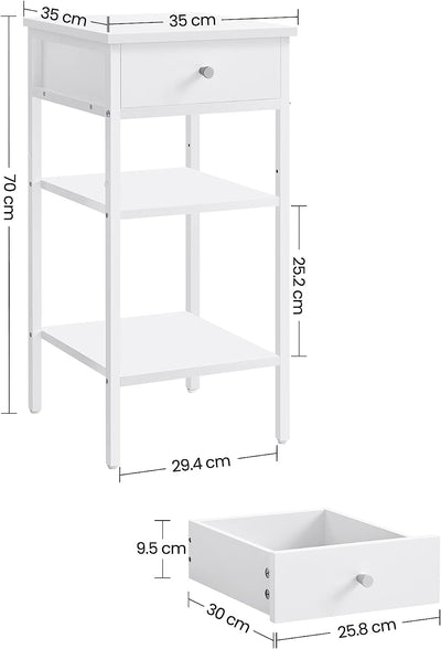 Vasagle Tall Bedside Table - White