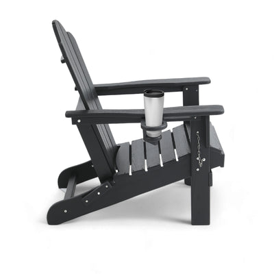 Adirondack Outdoor Chair with Cup Holder - Black