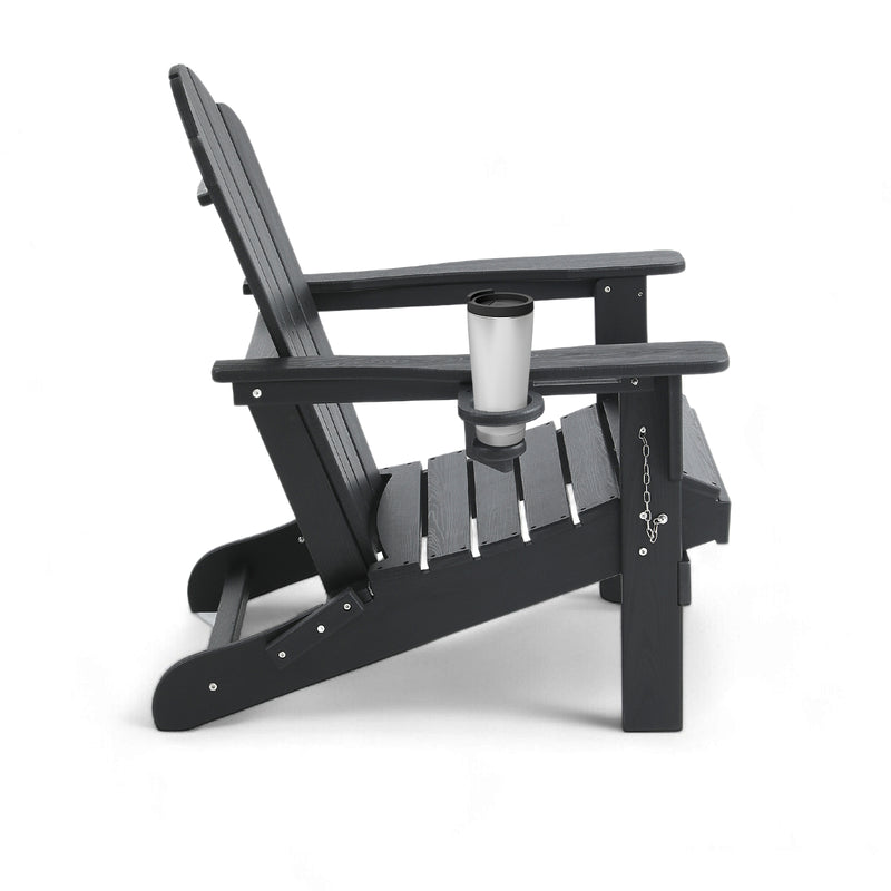 Adirondack Outdoor Chair with Cup Holder - Black