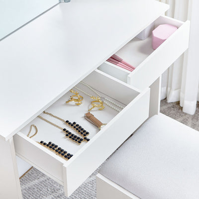 Ruby Dressing Table with LED Lights & Stool – White