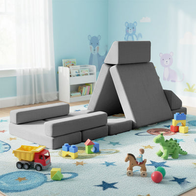 Modular Kids Play Couch – 14Pcs Convertible Sofa (Charcoal Grey)