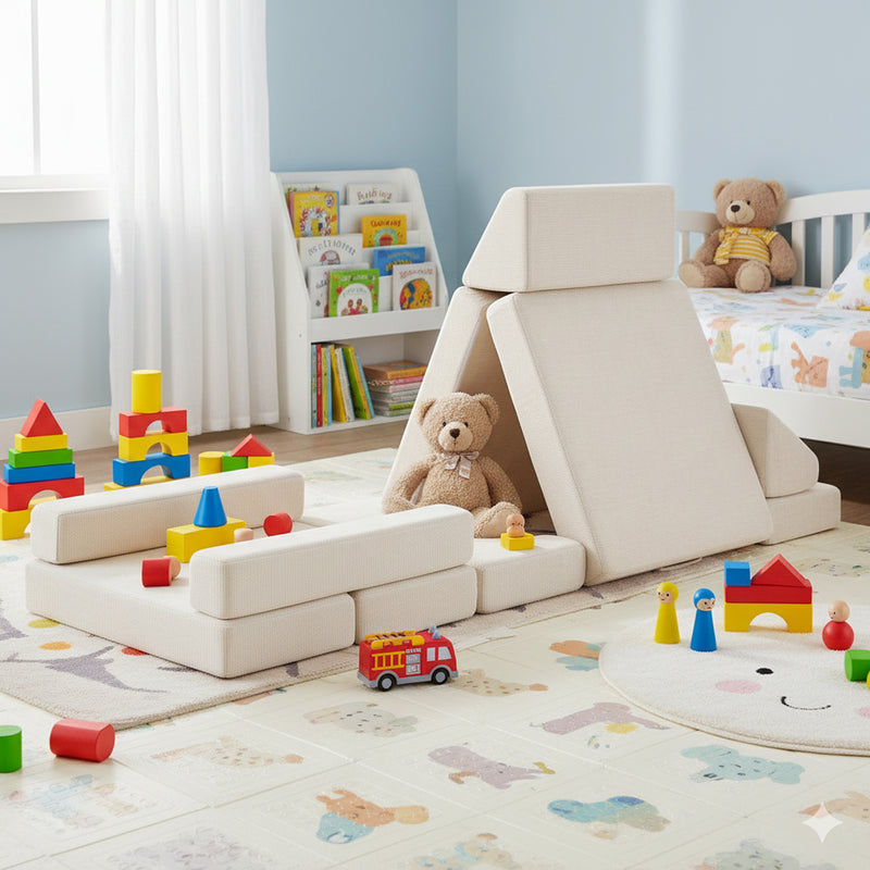 Modular Kids Play Couch – 14Pcs Convertible Sofa (Cream White)
