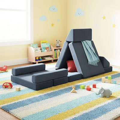 Modular Kids Play Couch – 14Pcs Convertible Sofa (Denim Blue)