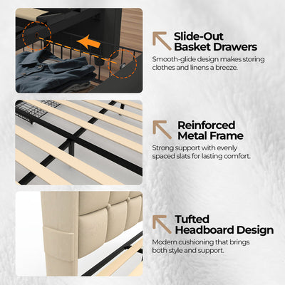 Phoenix Upholstered Fabric Storage Bed – Beige (Queen)