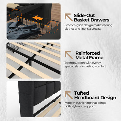 Orion Fabric Storage Bed Frame  – Grey (Double)