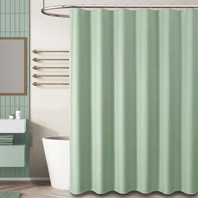 Long Shower Curtain with 12 Metal Hooks - Green