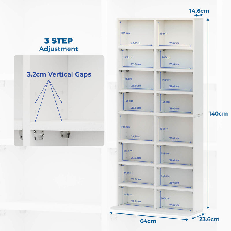 8 Tier CD DVD Adjustable Rack Shelf - White