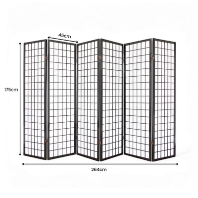 6-Panel Wooden Room Divider - Black