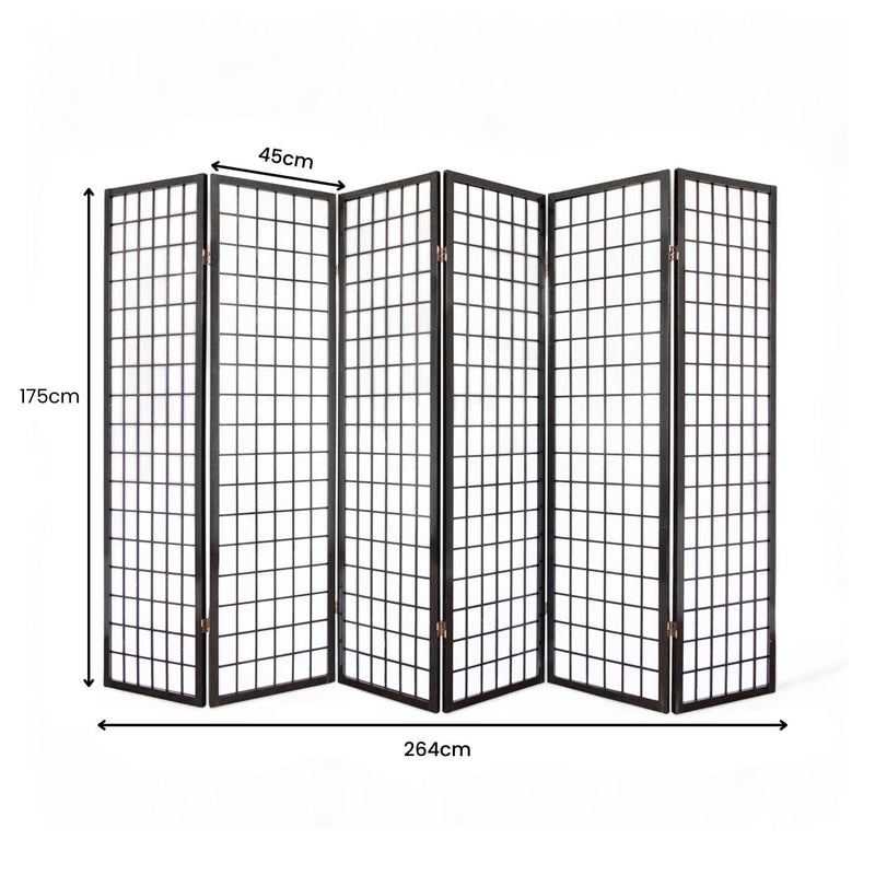 6-Panel Wooden Room Divider - Black