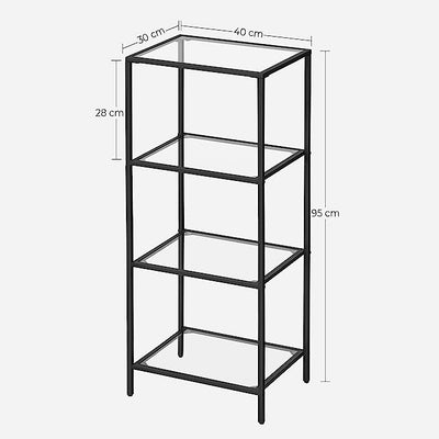 Vasagle Nyla 4 Tier Glass Bookshelf Storage Shelf - Black