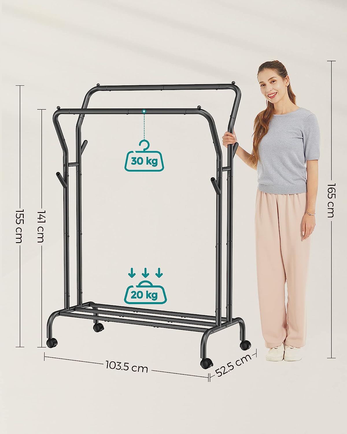 Hang Rails Black Double Clothes Hanging Rail Black – Space General
