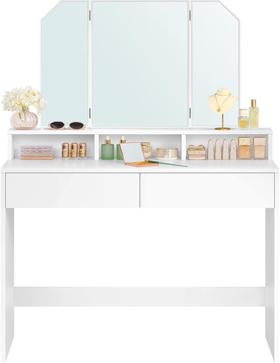 Dressing Table with Tri-Fold Mirror And Drawers