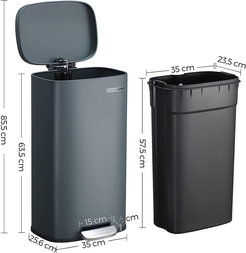 Kitchen Rubbish Bin 30L Grey