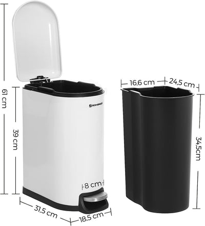 Bathroom Rubbish Bin 10L - White