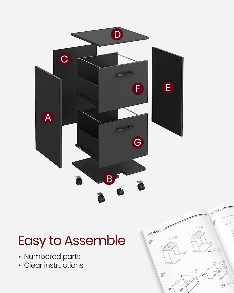 Vasagle Office File Cabinet With 2 Drawer Black