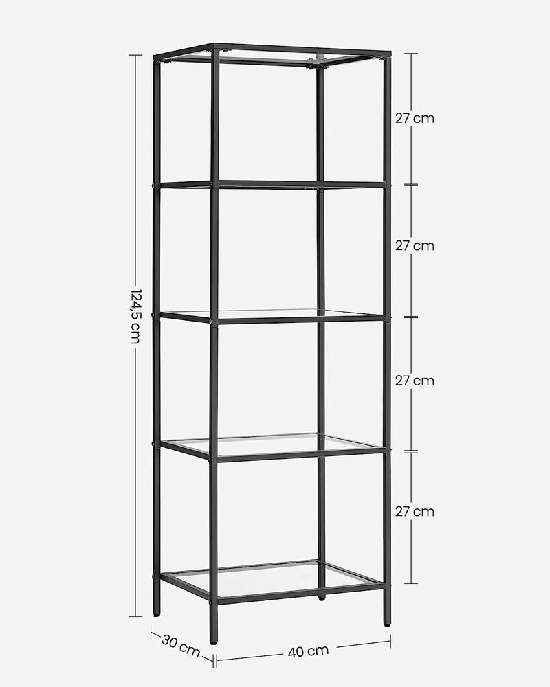 Vasagle Nyla 5-Tier Ladder Tempered Glass Display Storage Bookshelf - Black