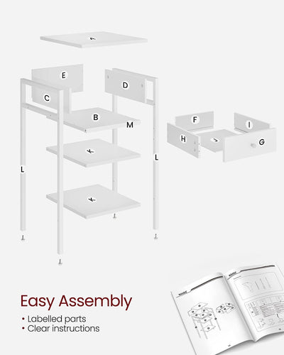 Vasagle Tall Bedside Table - White