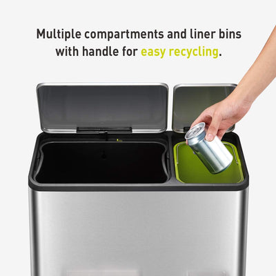 EKO Rubbish Bin 30L+15L Stainless Steel Finish