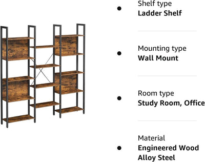 Vasagle Industrial 14 Shelves Large Bookshelf - Brown