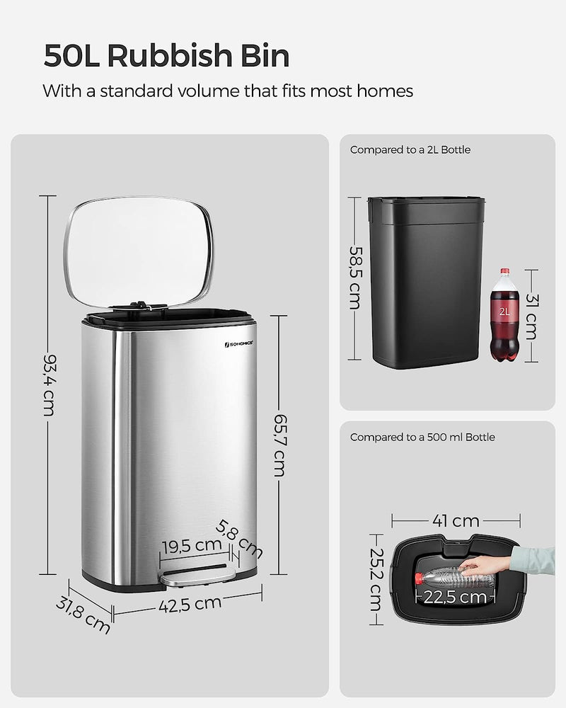 Kitchen Rubbish Bin 50L Silver