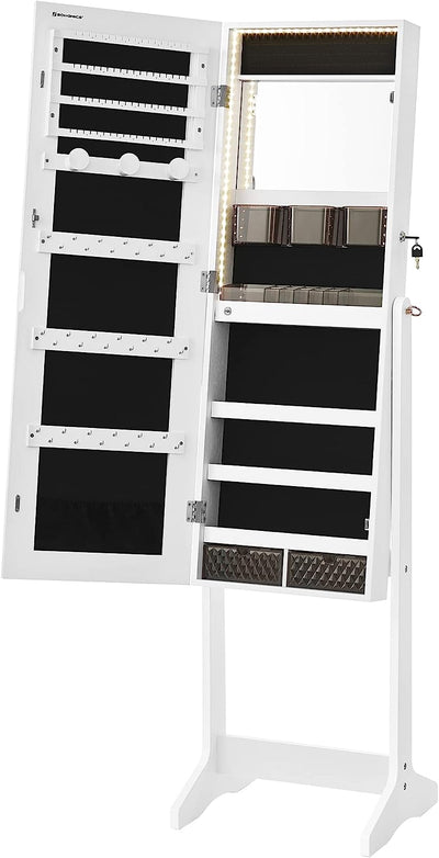 Standing Jewellery Cabinet With Frameless LED Lights - White