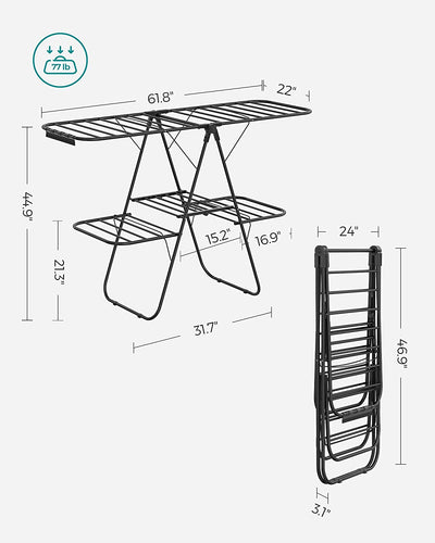 Multi Levels Laundry Clothes Airer with Extra Space Black