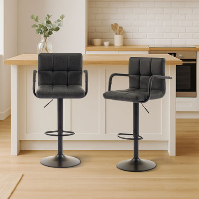 Adjustable Bar Stools with Armrests – Black (Set of 2)