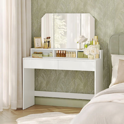 Dressing Table with Tri-Fold Mirror And Drawers
