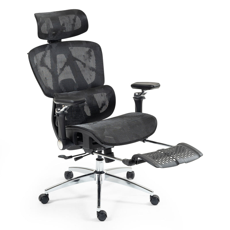 ErgoElite Ultimate Mesh Reclining Office Chair with Footrest – Black