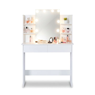 Ruby Dressing Table with LED Lights & Stool – White