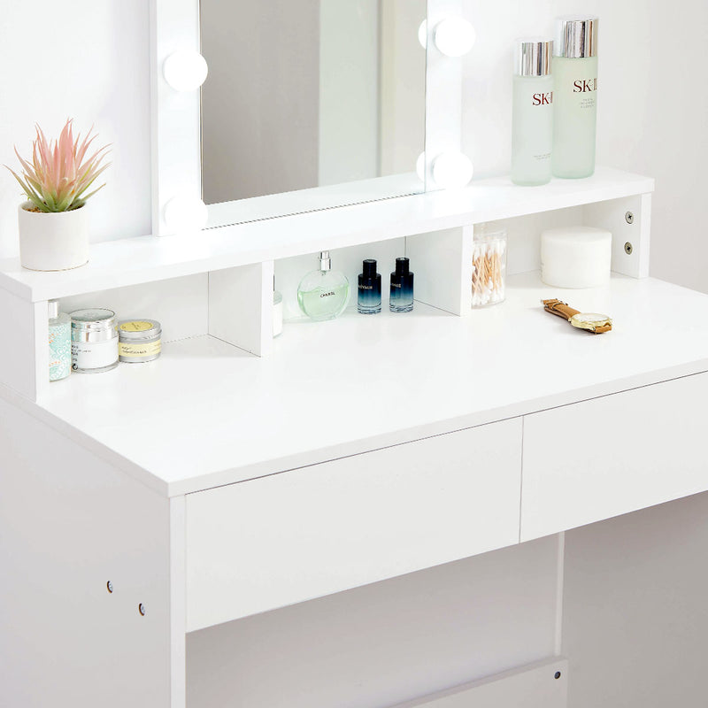 Ella Dressing Table with LED Lights & Stool – White