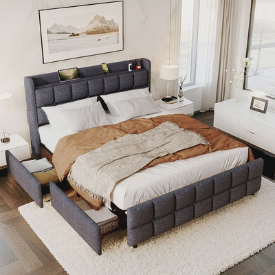 Orion Fabric Storage Bed Frame – Grey (Queen)