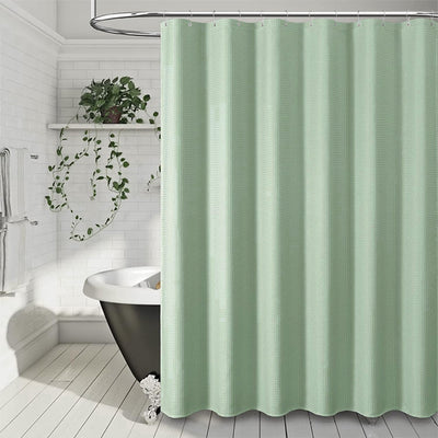 Long Shower Curtain with 12 Metal Hooks - Green